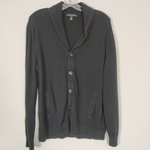 Banana Republic Men's Cardigan Size L Black Cotton Viscose Stretch Knitwear Chic - Picture 1 of 8